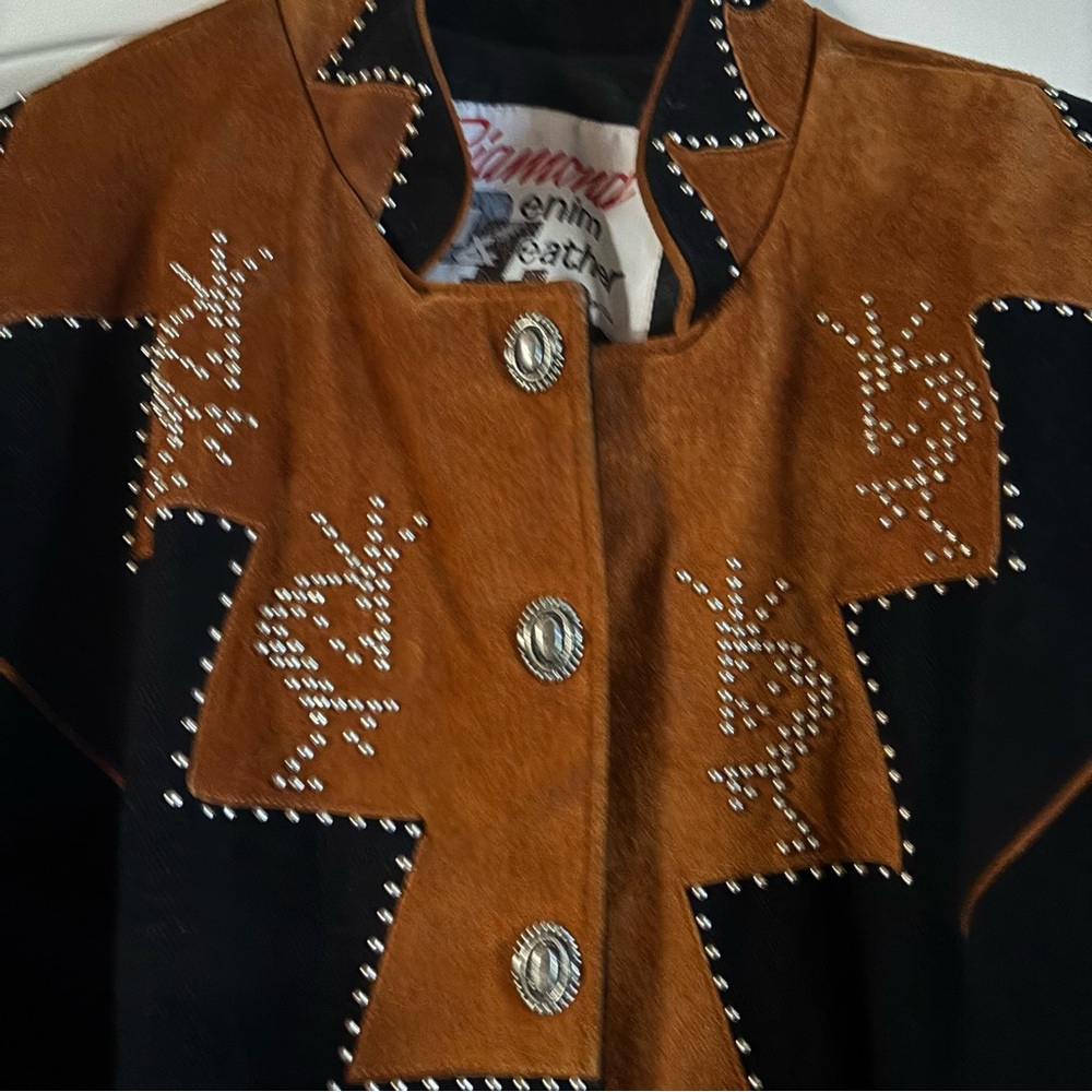 Diamond Denim & Leather Vintage Jacket | Size 10 - Picture 5 of 7